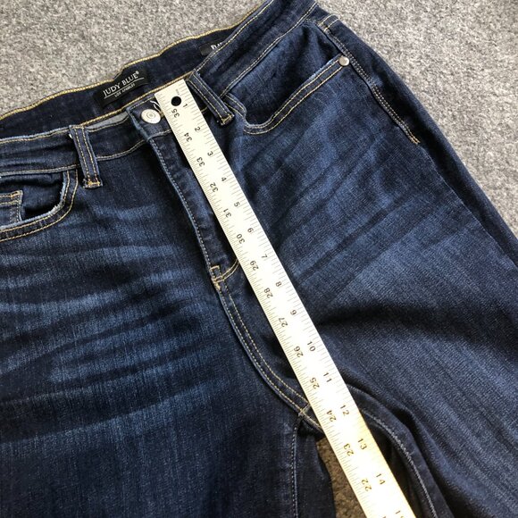 Judy Blue Flare Jeans Womens 11 30 Dark Wash Stretch Wide Leg Raw Hem - Picture 7 of 13
